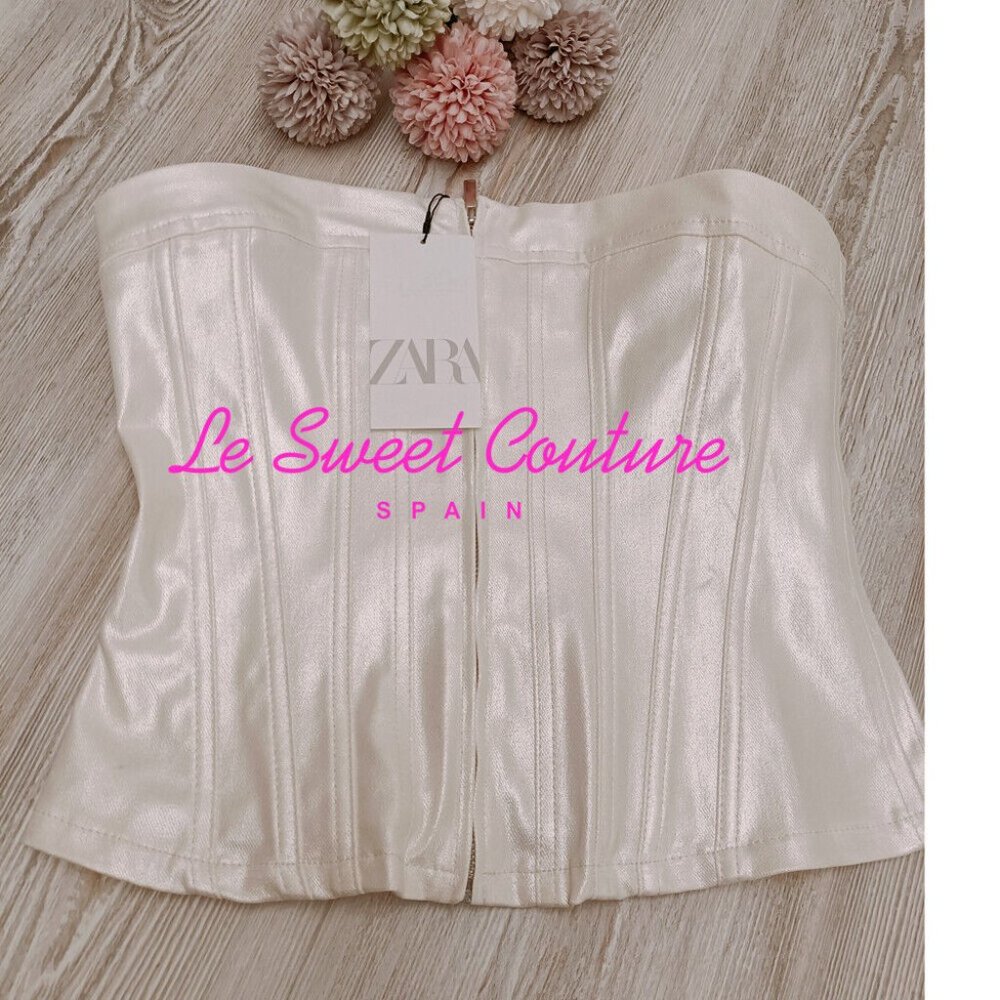 NWT ZARA METALLIC STRAPLESS TOP CREAM